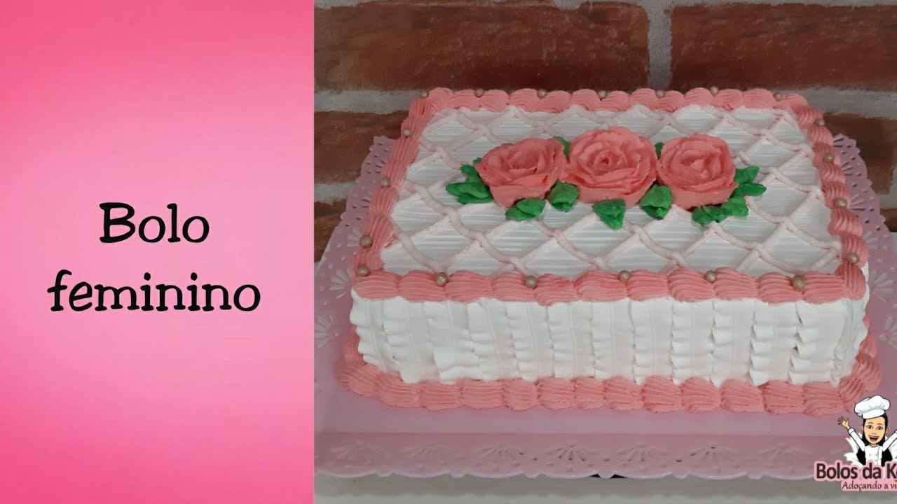 Bolo feminino | Chantilly | Retangular | 2 kg | 25 fatias | Flores de chantilly | Bolo de corte.