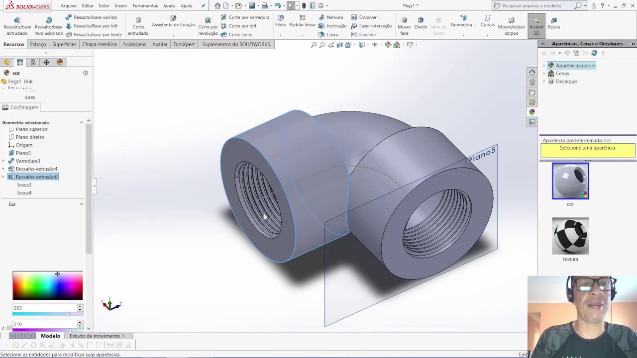Aula 321 - Criando Cotovelo Roscado - Solidworks - Marcelo Pereira