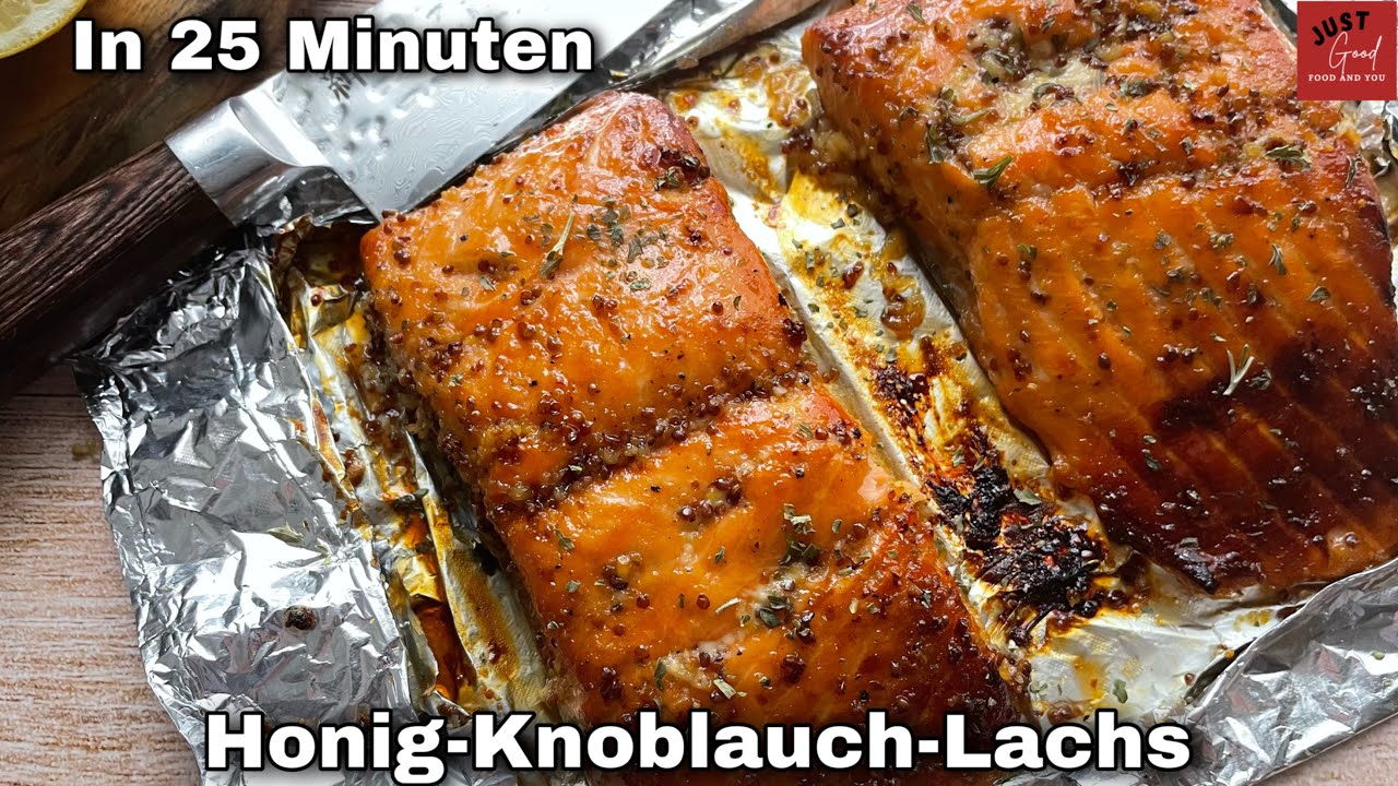 Einfacher Honig-Knoblauch-Lachs aus dem Ofen, in NUR 25 Minuten [ extra saftig ]