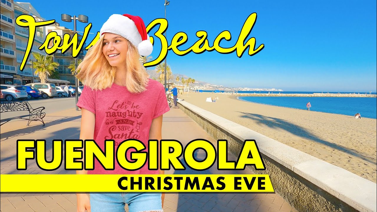 Fuengirola town & beach walk - Christmas Eve 2023 - Costa del Sol Spain 4K immersive virtual tour