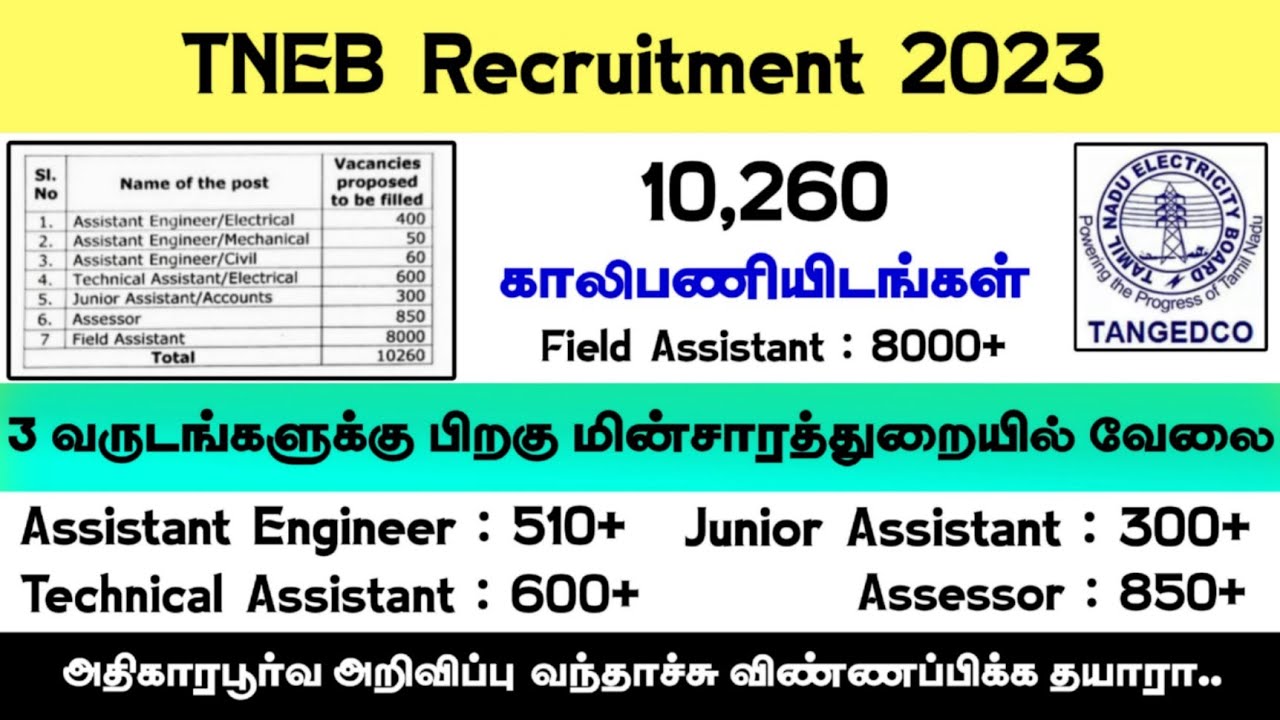 Tneb Recruitment 2023 | 10,260 Vacancies | AE | JA | TA | Assessor | FA | How to Apply