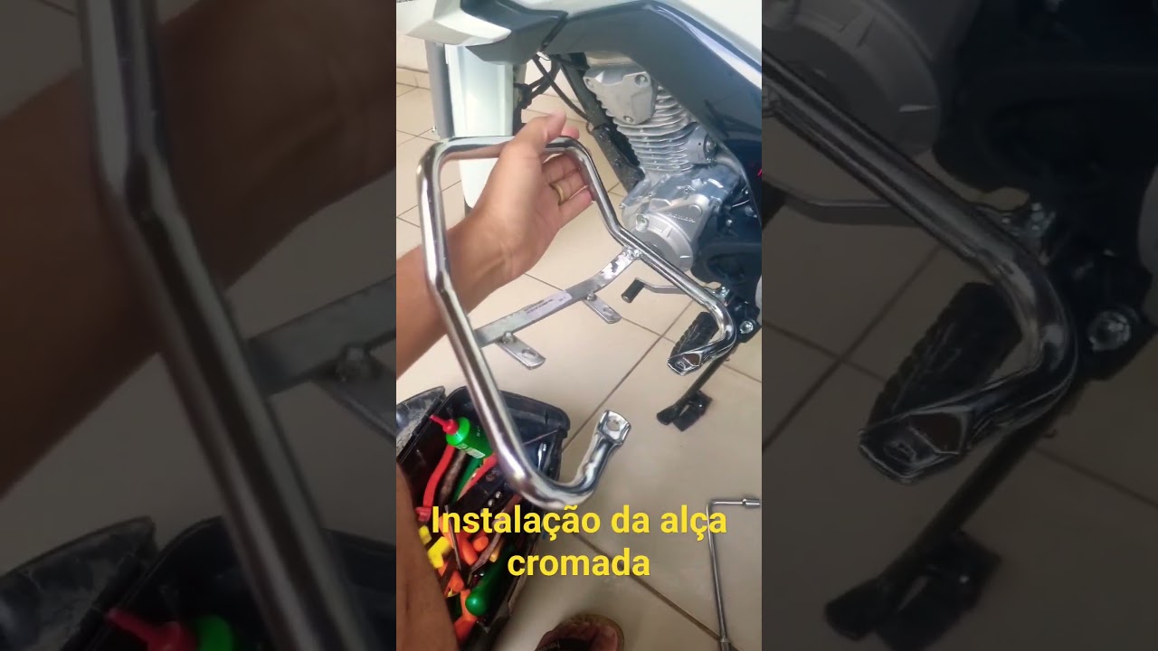 instala&ccedil;&atilde;o da al&ccedil;a cromada na cg cargo160 #titan #cg150 #moto #motovlog