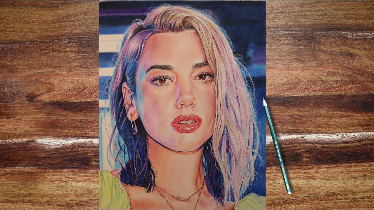 Dua Lipa Coloured Pencil Drawing