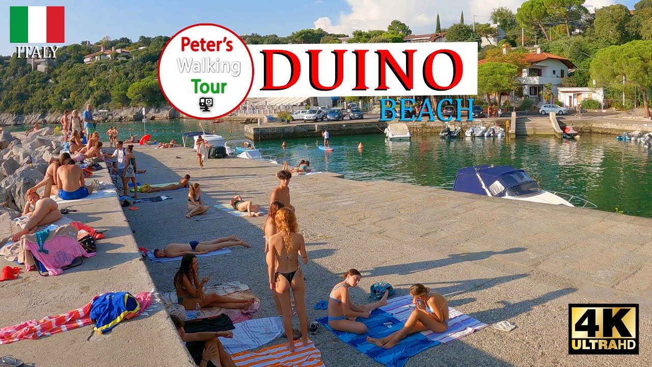 Duino Beach, Strand, Italy  Walking Tour 4K