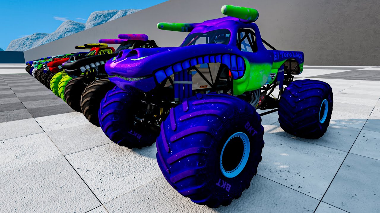 Monster Truck Grave Digger, El Toro Loco, Blue Thunder Monster Jam High Speed Crash #12
