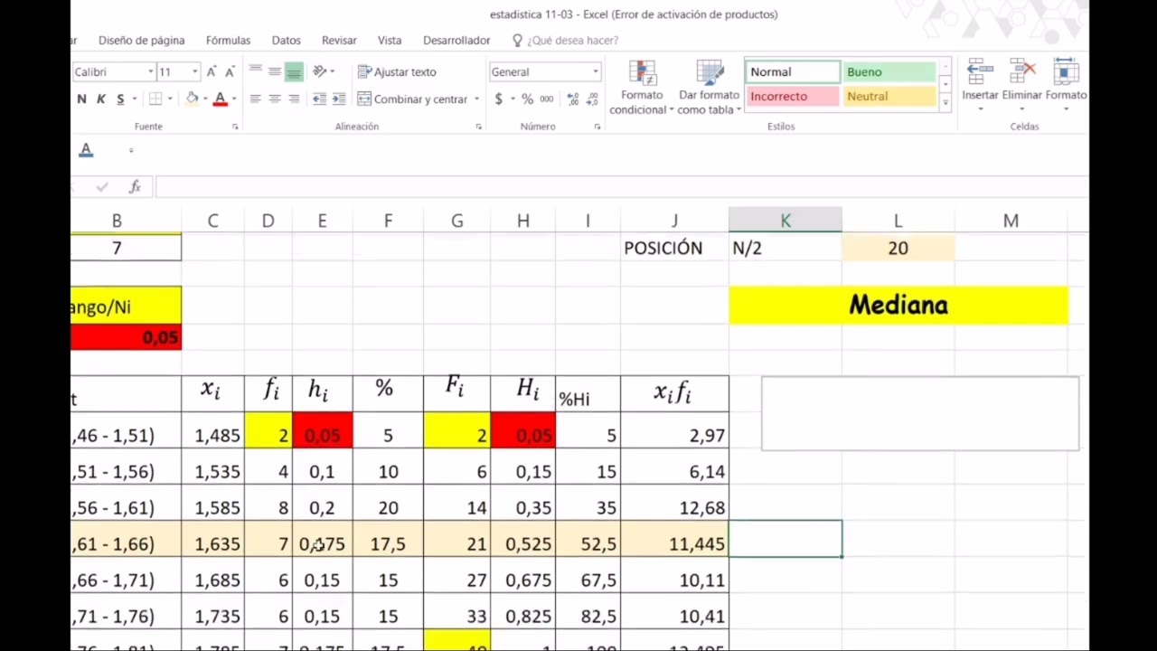 Calculo e interpretación de mediana datos agrupados (Excel)