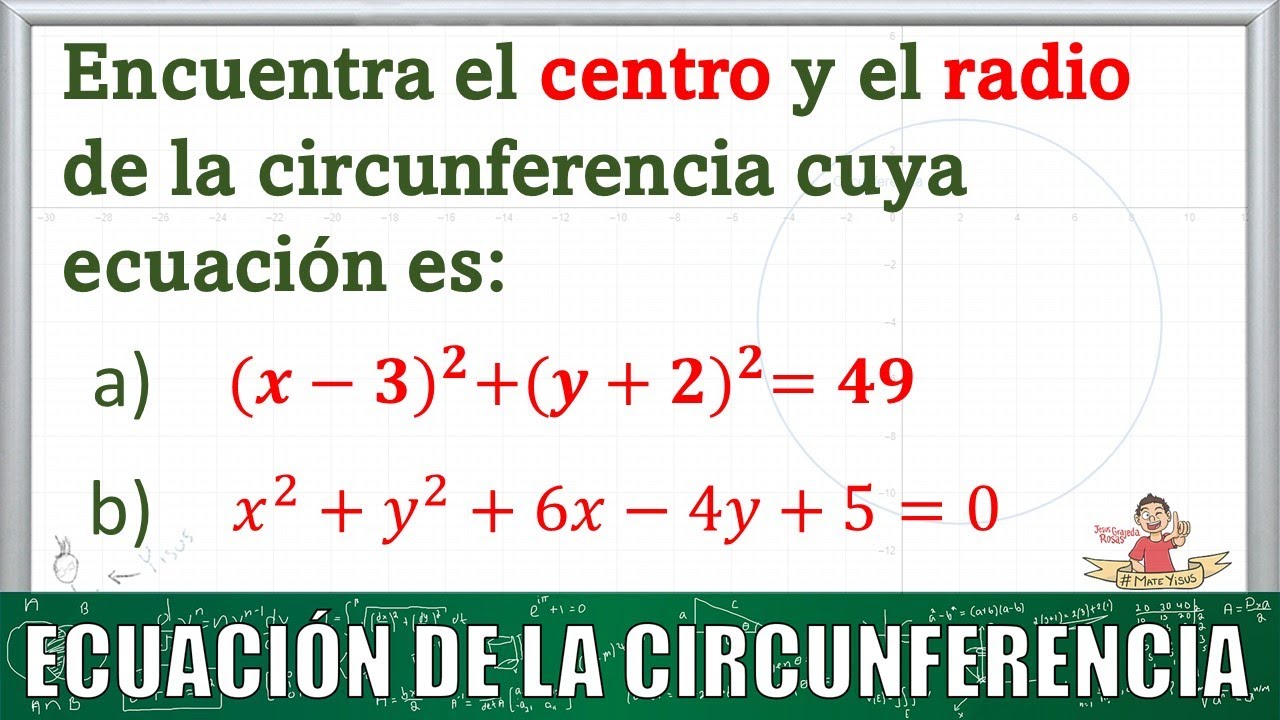 35. Determinar el centro y el radio de una circunferencia, dada la ecuación ordinaria o general.