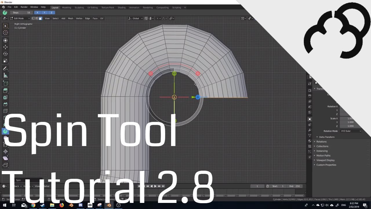 Blender 2.8 — Инструмент «Вращение» — Учебное пособие