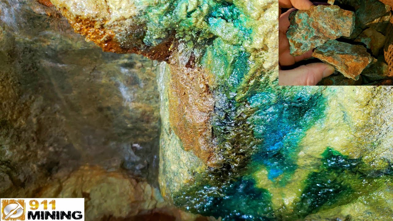 Malachite & Azurite Stained Solid Mineral Ore From An Old Mine!