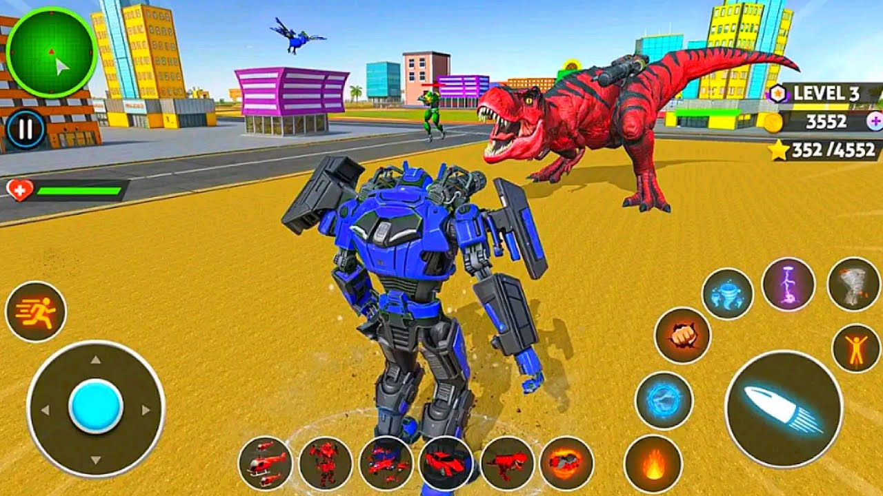 Blue Robot Multiple Transformers Dino Car Jet Robot Action - Android Gameplay