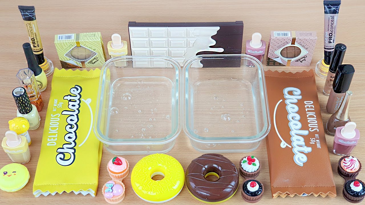 Chocolate vs Vanilla SLIME  Mixing makeup and glitter into Clear Slime Satisfying Slime Videos