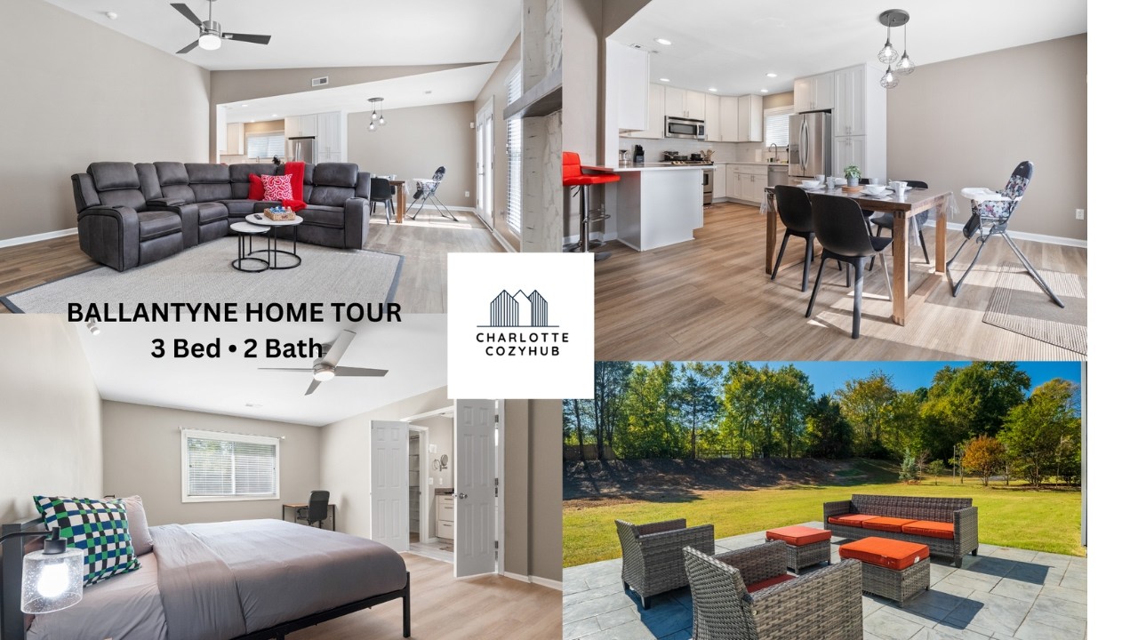 3 Bed 2 Bath Furnished Rental in Ballantyne Charlotte NC | Midterm Home Tour | Charlotte Cozyhub