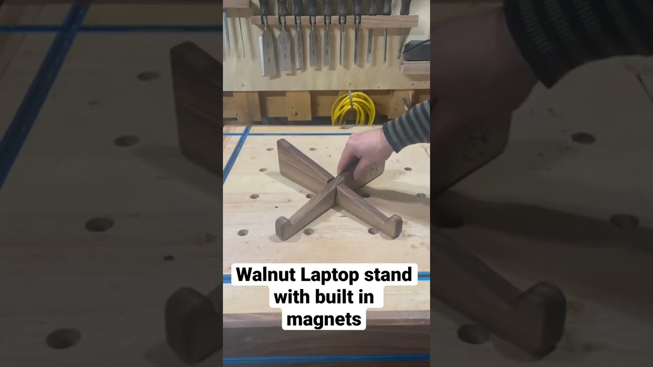 #short MacBook Pro Walnut laptop stand