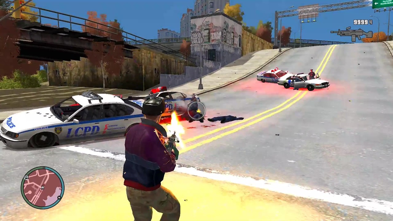GTA 4 - NIKO | SHOOTOUT AT DUKES BAR BRIDGE + FIGHT WITH SWAT & POLICE  + FOUR STARS