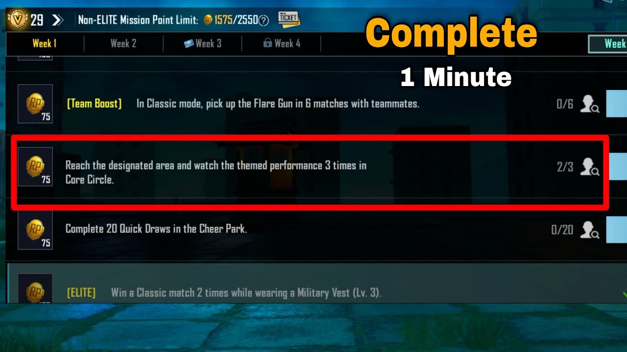 Reach Designated Area Watch Themed Performance 3 Time Core Circle | Mission Complete 1 Min