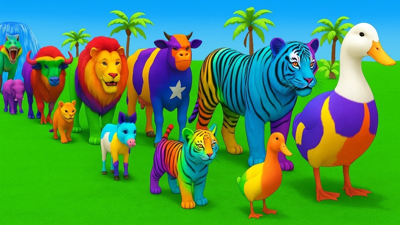 Long Slide Game With Cow Elephant Gorilla Hippopotamus Tiger 3d Animal Game Funny 3d Animals
