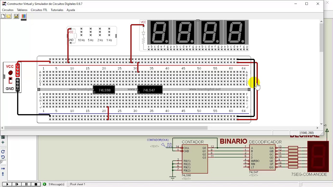 Contador Digital de Década con TTL 7490 en Proteus & Protoboard Virtual [sistelbo.cd1]