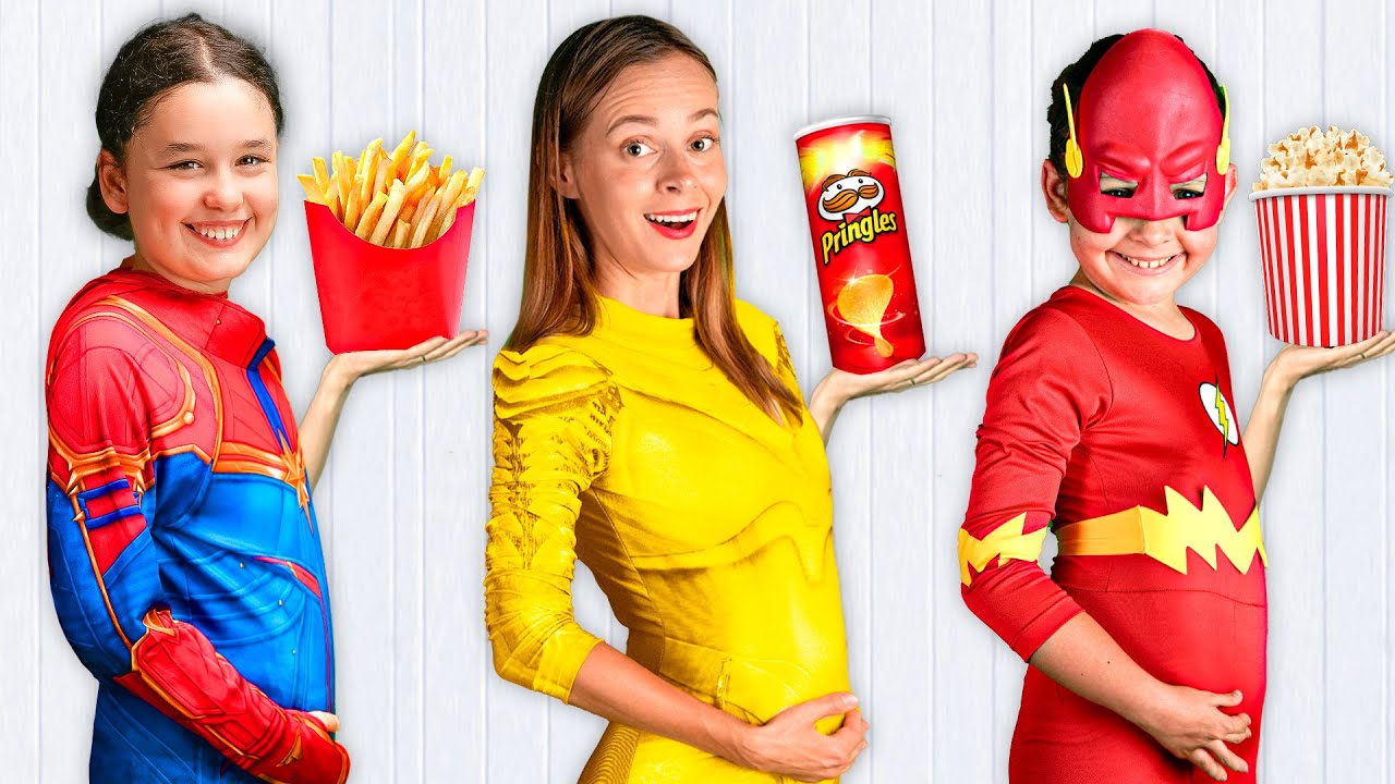 Eating Superhero Food Challenge - Maya Mary Mia