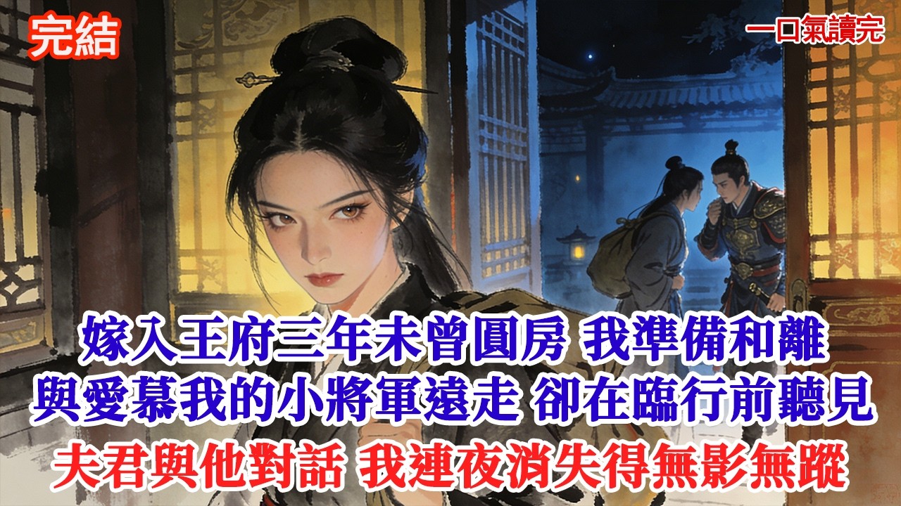 嫁入王府三年，王爺故意冷落未曾圓房，我欲離與承諾護我一世周全的小將軍運走，卻在臨行前聽見夫君在書房對他對話，次日消失得無影無蹤，兩男為找我翻遍京城#追妻火葬場#愛情#小說#古言 #有聲小說 #情感故事