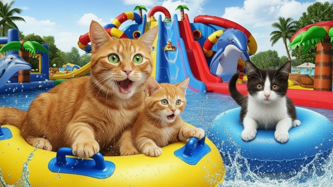 Mama Cat Hard Work Makes Dreams Come True For Ginger Kittens | A Water Park Story for viewer