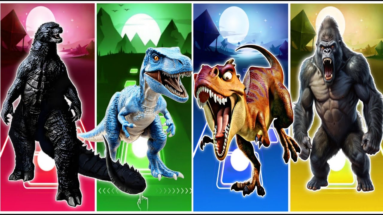 Jurassic World Godzilla 🆚The T-rex🆚The İndominus Rex🆚 King Kong // Coffin DanceSong TilesHop