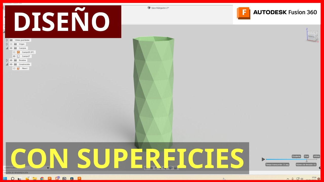 Jarrón triangular con superficies en Fusion 360