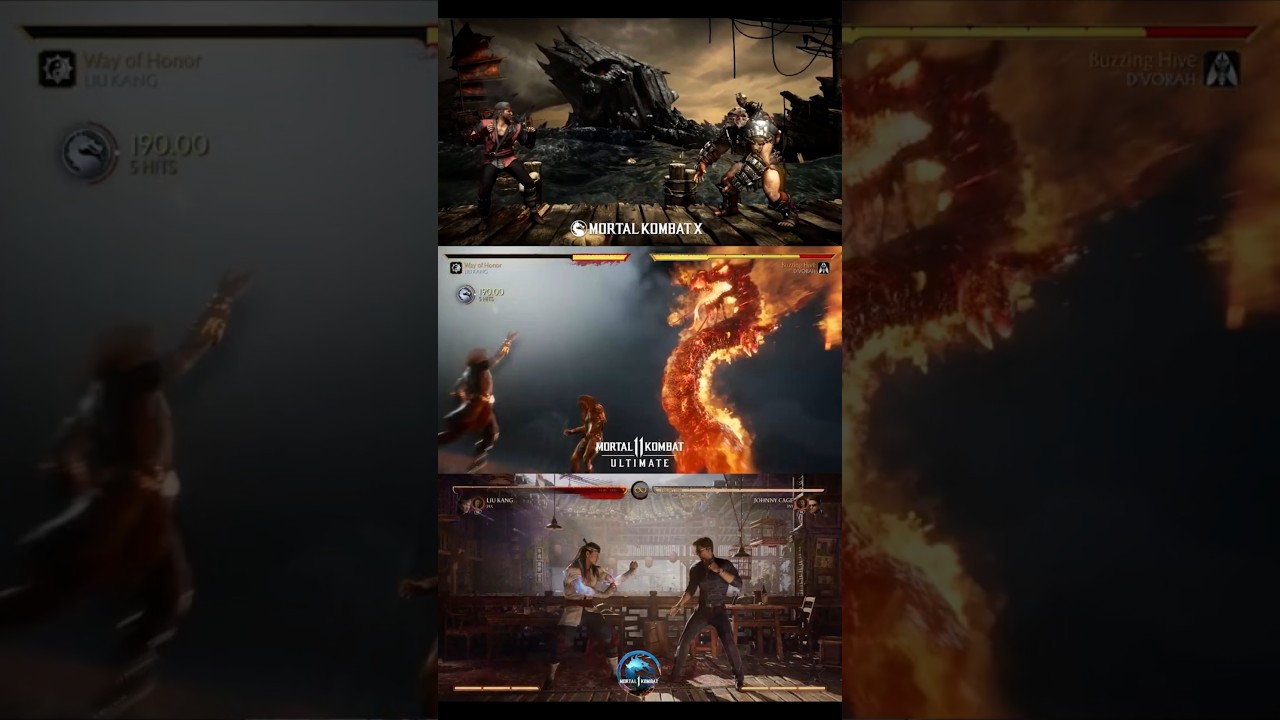 MKX vs MK11 vs MK1 - Liu Kang X-Ray & Fatal Blows Comparisons  #shorts