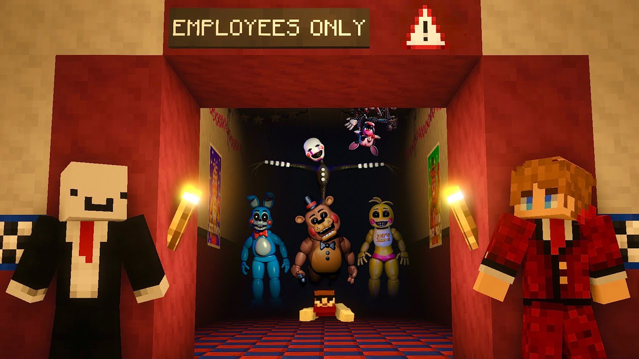 3 идиота выживают в Five Nights at Freddy's 2 в Minecraft