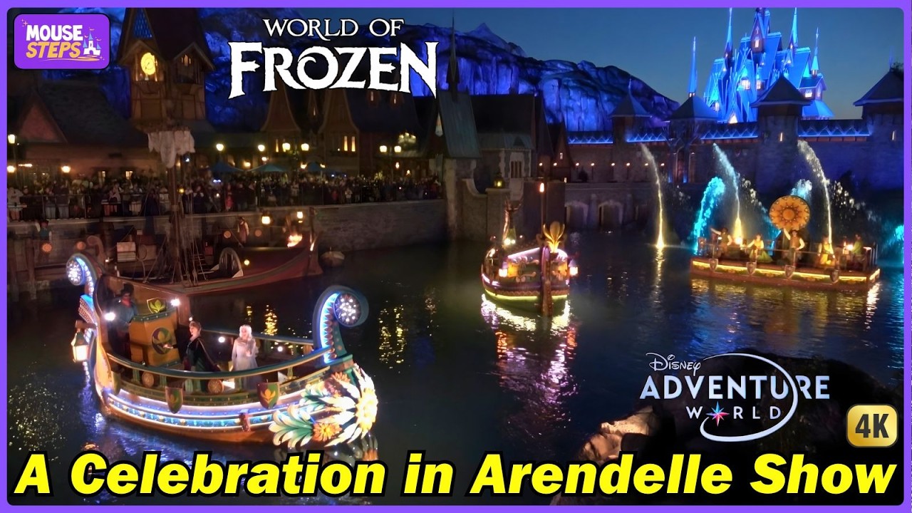 A Celebration in Arendelle FULL Nighttime Show in World of Frozen Paris, Disney Adventure World (4K)