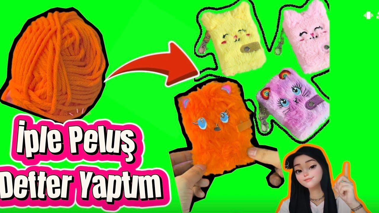 İple mini peluş defter yapımı (Making a plush notebook with string. )#kendinyap #diy #craft 