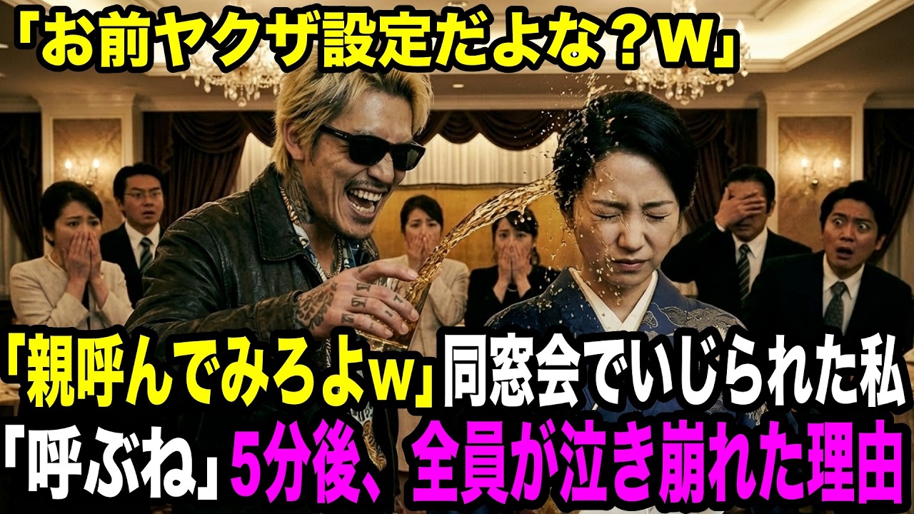 「お前ん家ヤクザ設定だよなw 早く呼んでみろよ」同窓会でいじられた私→「呼ぶね」5分後、黒塗り高級車数十台と恩人が登場し、会場全員が泣き崩れる..【スカッとする話】【感動する話】ヤクザ yakuza