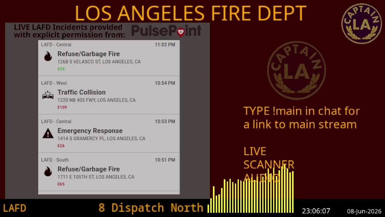 LAFD - *LIVE* Los Angeles Fire Department SCANNER Radio // FIRE & EMS // 08-Jun-2026 // LA CAPTAIN