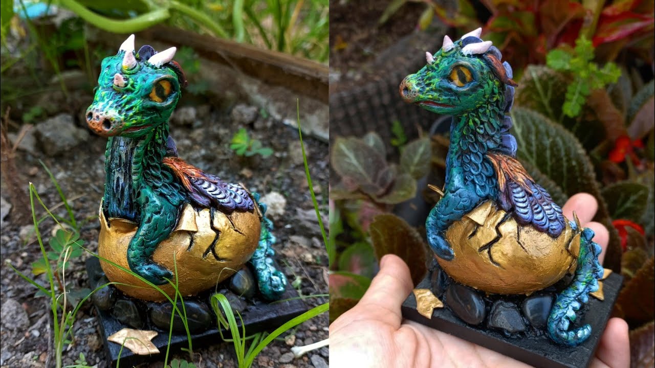 Baby Dragon hatching from an egg | Epoxy clay dragon hatchling | Golden Egg