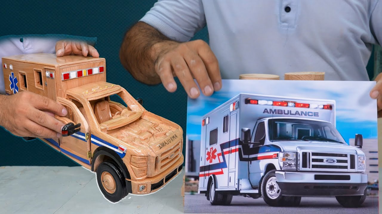 Handcrafted Wooden Ford Ambulance Model — Realistic Woodworking Build