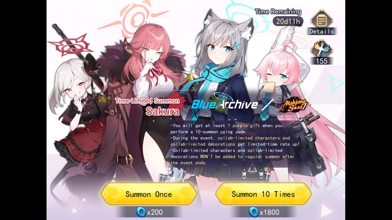 Rolling for all Blue Archive characters in Mahjong Soul!