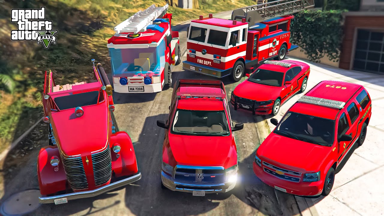 GTA V - Franklin Stealing RARE FIRE Department Vehicles in GTA V! | (GTA V roleplay)