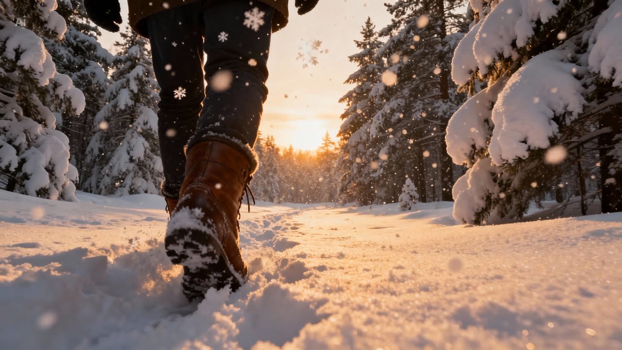 1 Hour Walking into a Winter Fairytale ❄️ |  Deep Snow & Sunset Ambience (4K)