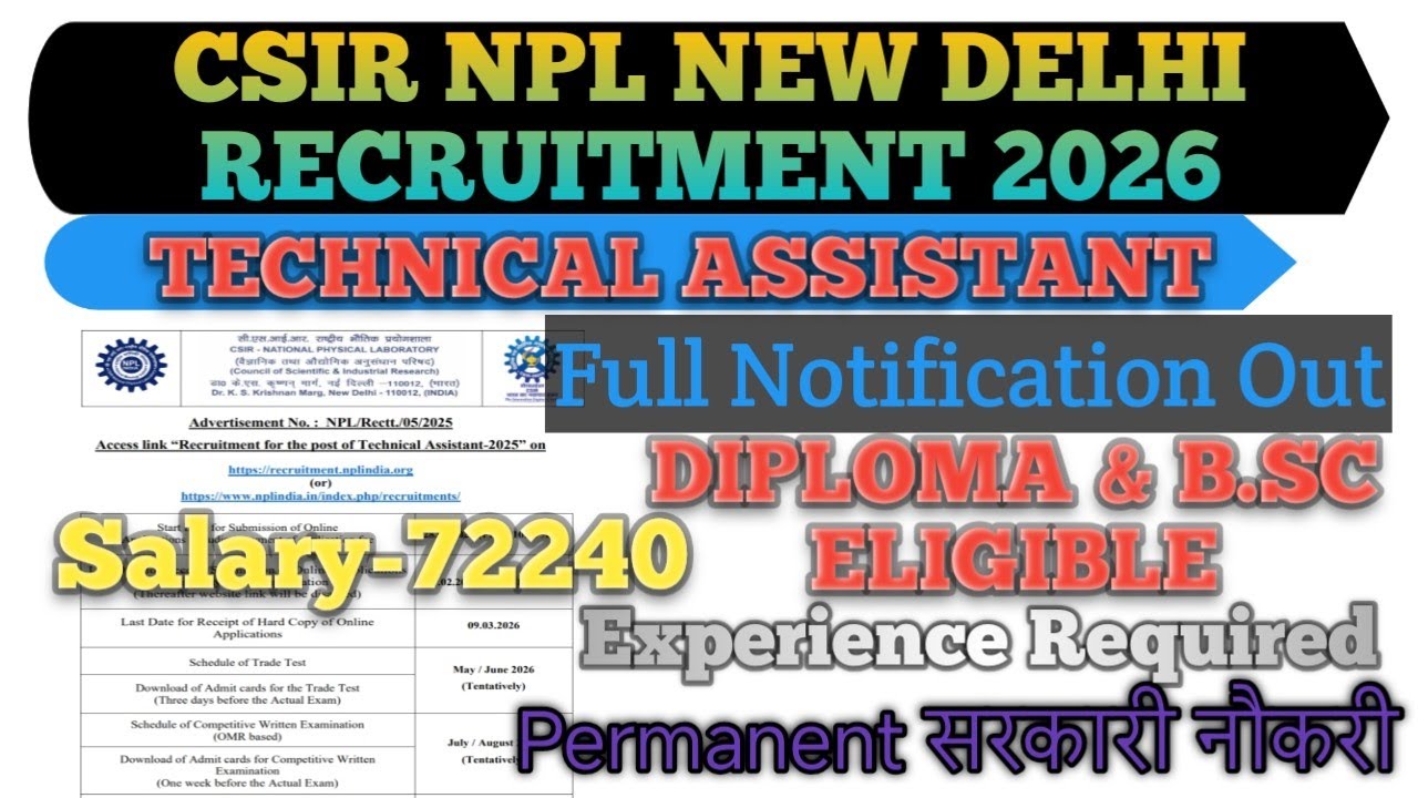 CSIR NPL Delhi Recruitment 2026 | Technical Assistant Vacancy | Diploma/B.Sc  Eligible | Apply Link👇