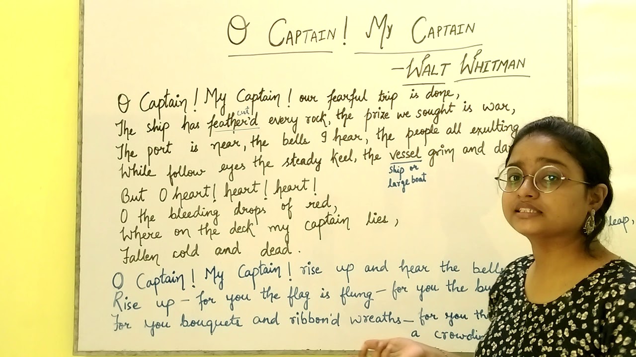 O Captain ! My Captain ! by Walt Whitman || explained in Hindi | with word meanings ||