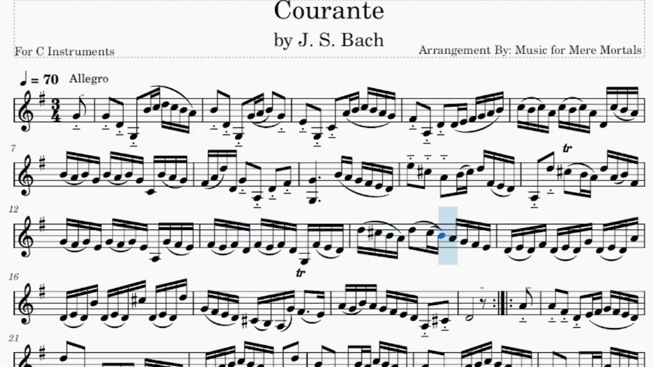 Courante by Bach - Classical - Play Along for C Instruments