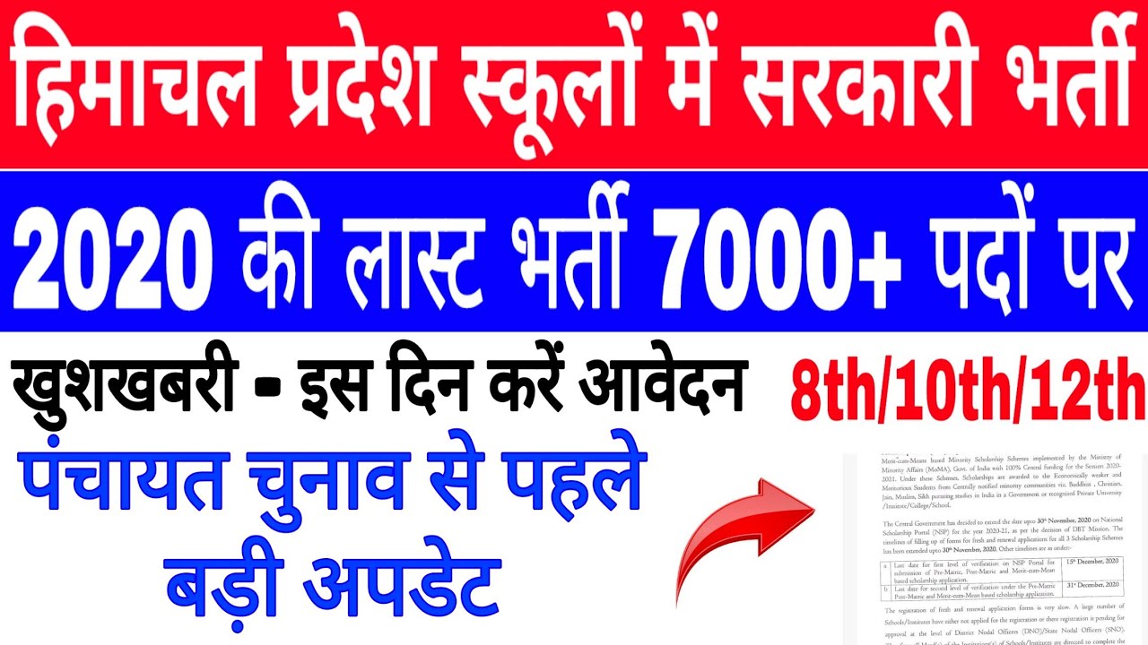 7000+ posts! HP Govt Jobs 2020-21!hp govt jobs notification 2020!hp govt School bharti 2020!
