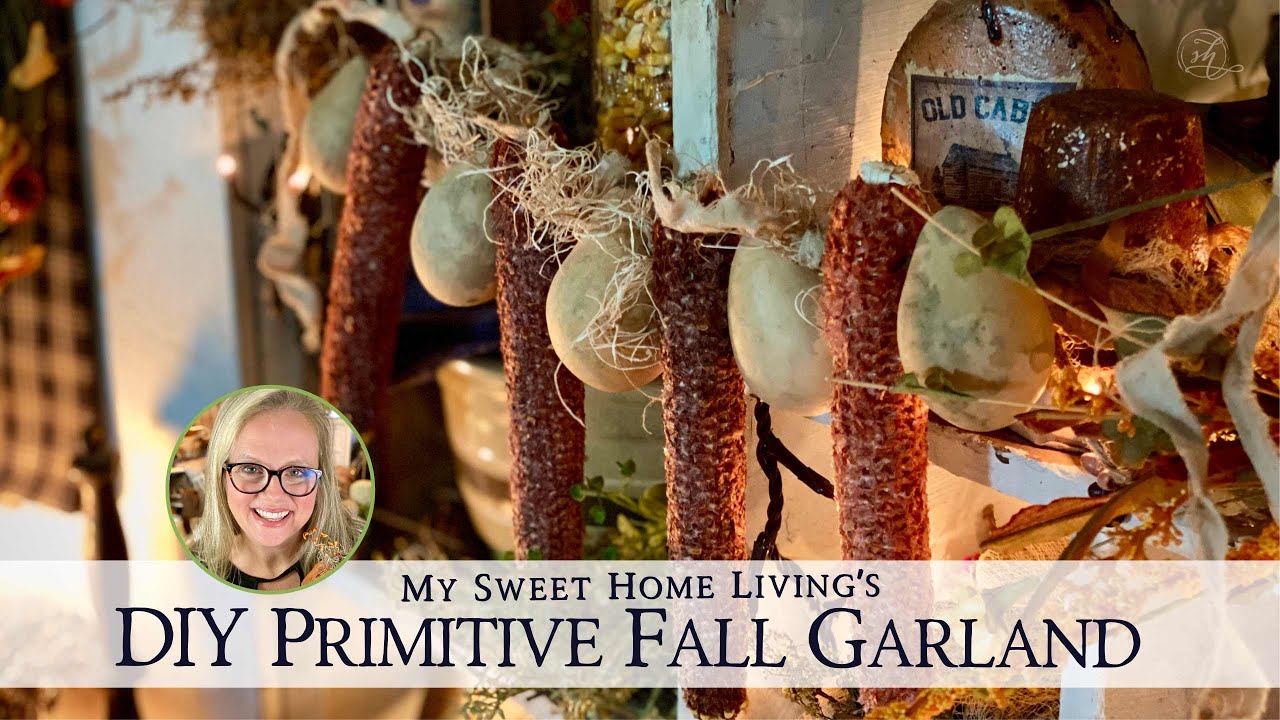 Primitive Corn Cob Gourd Fall Garland Colonial Home Decor DIY Craft Idea