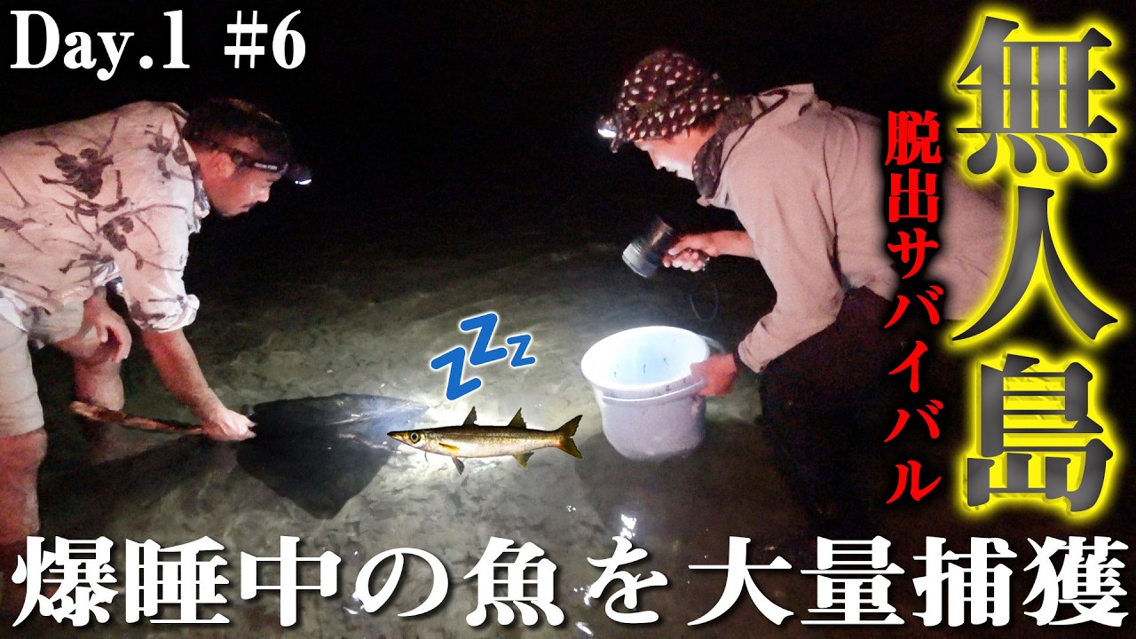 【#６】拾ったボロ網で寝ている魚を襲撃して大量捕獲せよ！【無人島脱出サバイバル】