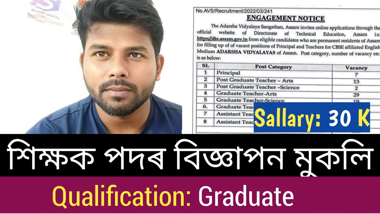 GT/PGT/AT recruitment 2023 ll Adarsha vidyalaya assam recruitment 2023
