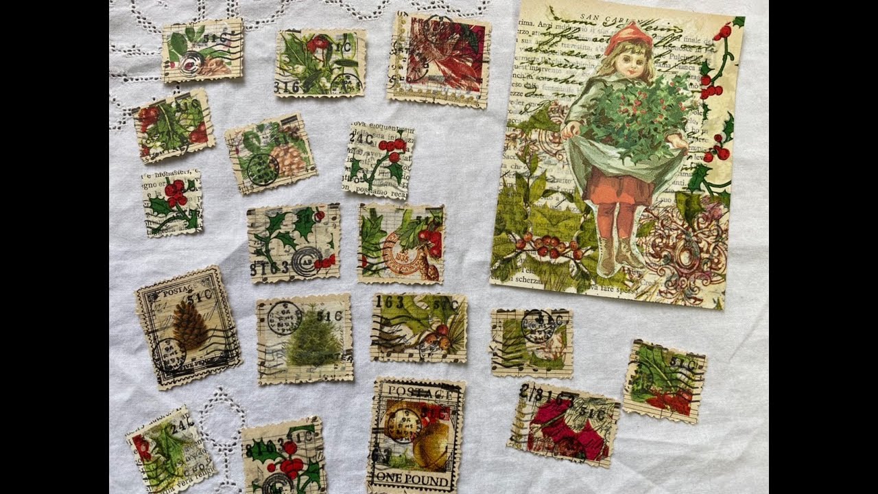 Christmas junk journal making fun faux stamps using napkins