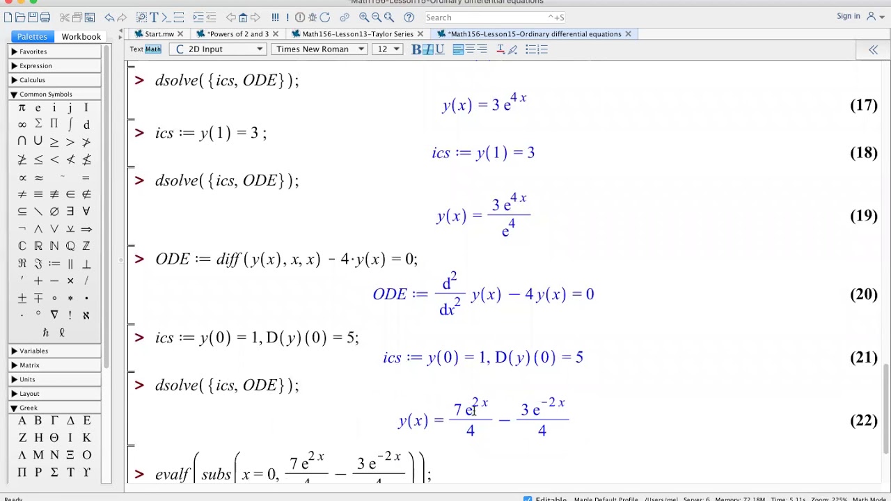 Maple lecture 15 - Ordinary differential equations