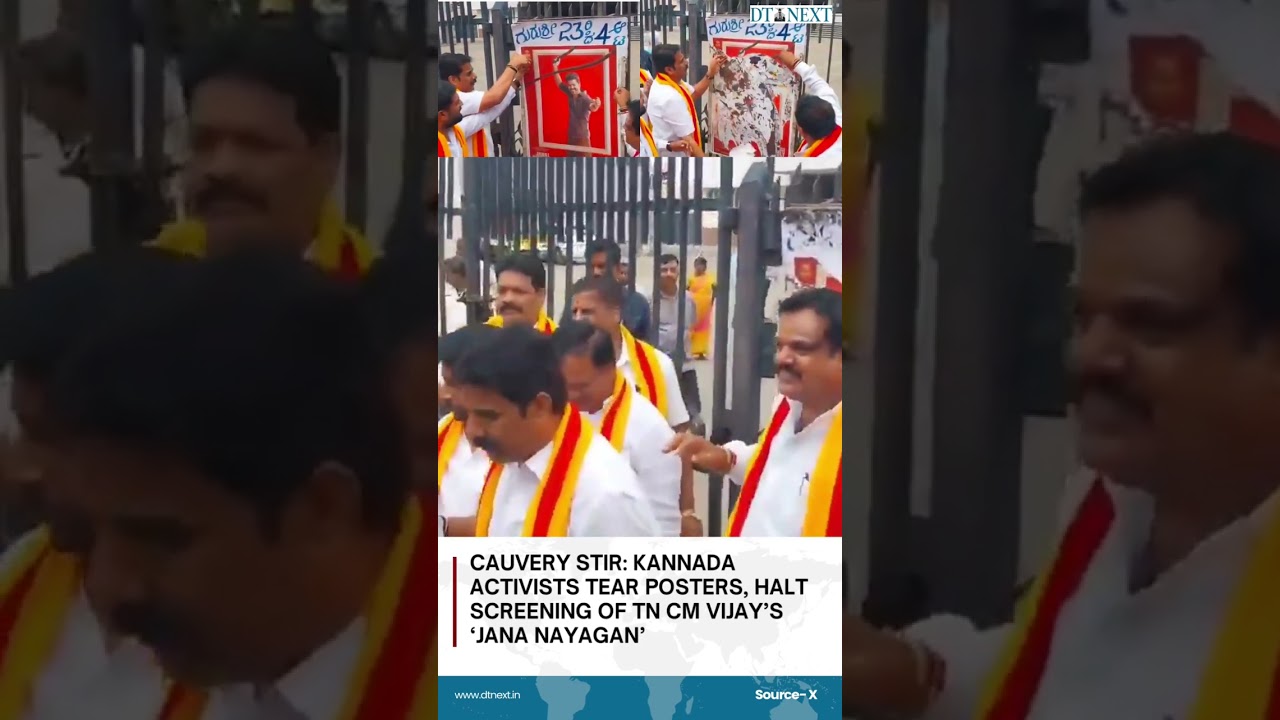Cauvery stir: Kannada activists tear posters, halt screening of TN CM Vijay&rsquo;s &lsquo;Jana Nayagan&rsquo;
