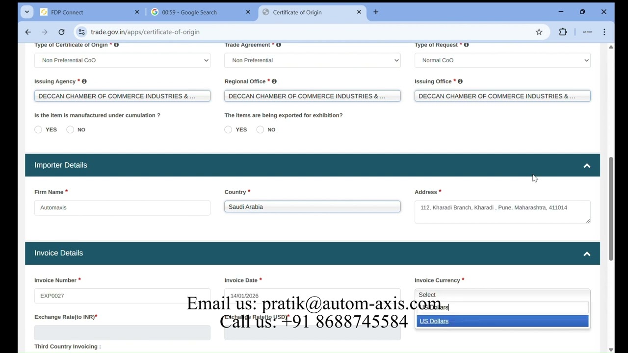 RoBoCO for Non-Preferential Certificate of Origin filing in India in TradeConnect portal