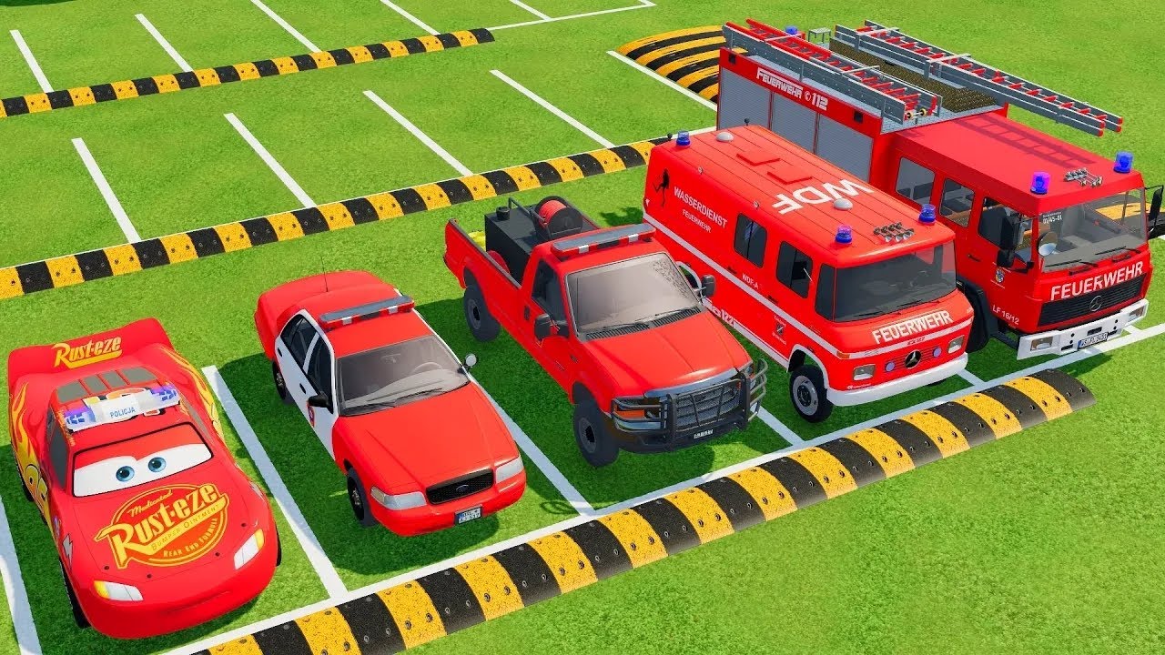 tRANSPORTING POLICE CARS. AMBULANCE, FIRE DEPARMENT VEHICLES WITH MAN TRUCKS TO THE GARAGE ! FS22 2