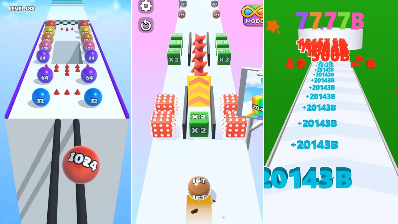 Jelly Run 2048 vs Ball Blend vs Number Merge &ndash; Insane Scores! (512Q vs 2048 vs 20000B)